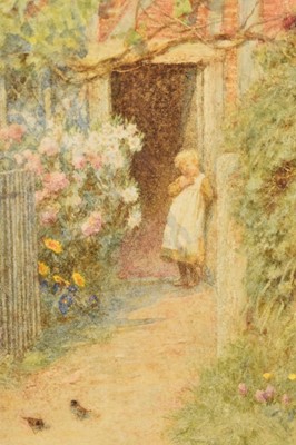 Lot 1444 - Helen Allingham (1848-1926) watercolour - 'At a Cottage Door, West Horsley', signed, 34cm x 28cm, in original gilt frame
