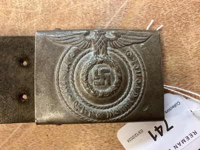 Lot 741 - Second World Nazi German SS belt buckle and on brown leather belt, the belt stamped 105.
