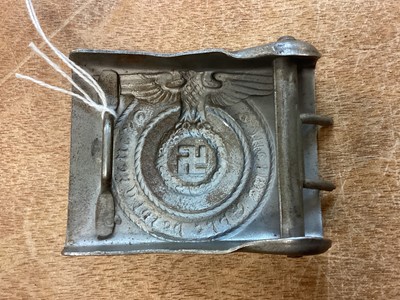 Lot 741 - Second World Nazi German SS belt buckle and on brown leather belt, the belt stamped 105.