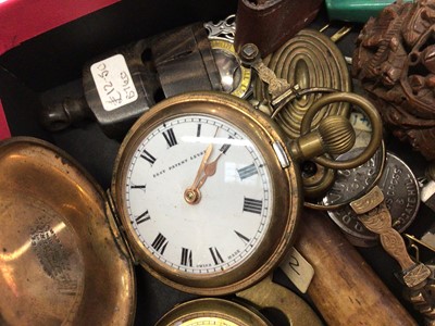 Lot 38 - Vintage paste set lizard brooch, gold plated full hunter pocket watch, fob watch, pair of lorgnettes and other bijouterie