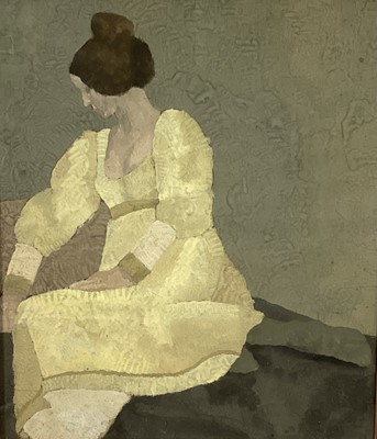Lot 131 - Manner of Gwen John (1876-1939) gouache on paper - Seated Figure in Yellow, 61cm x 52cm, in glazed frame