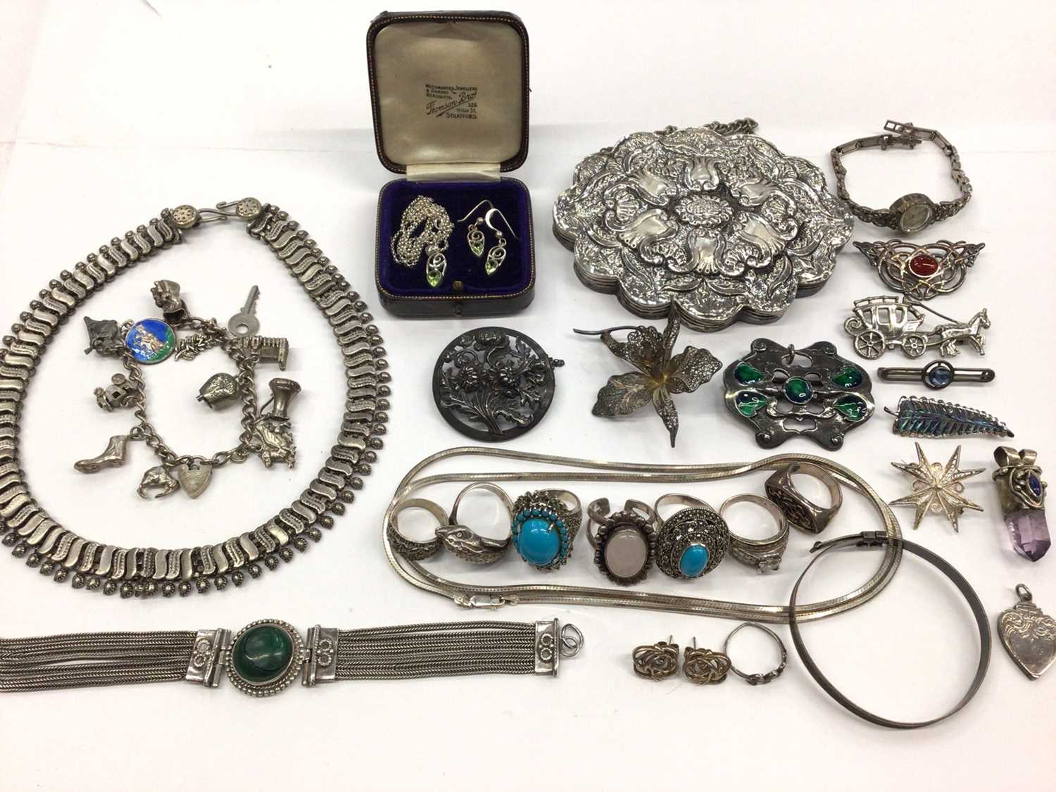Lot 29 - Art Nouveau silver and enamel buckle, together with other silver and and white metal jewellery