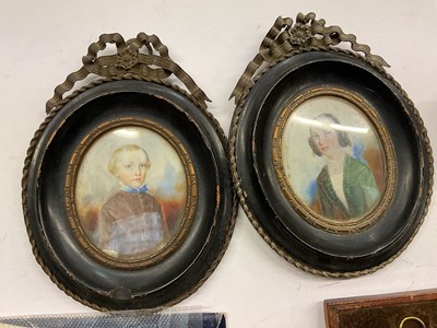 Lot 16 - A pair of portrait miniatures on ivory, Crown Derby, opera glasses etc