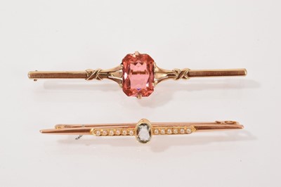Lot 73 - Five gold and gem set brooches and two 18ct gold pendants