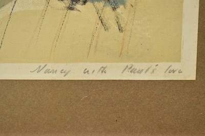 Lot 1486 - Paul Nash (1889-1946) lithograph in colours - Landscape of the Megaliths, 1937, with pencil dedication, ‘Nancy with Paul’s love’, 53cm x 77.5cm, in glazed frame