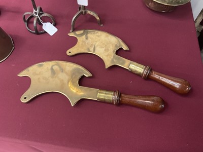 Lot 985 - Pair of late 19th century brass and fruitwood cleavers