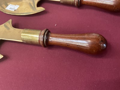 Lot 985 - Pair of late 19th century brass and fruitwood cleavers
