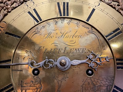 Lot 824 - 18th century eight day long case clock by Thomas Harben, Cliff Lewes.