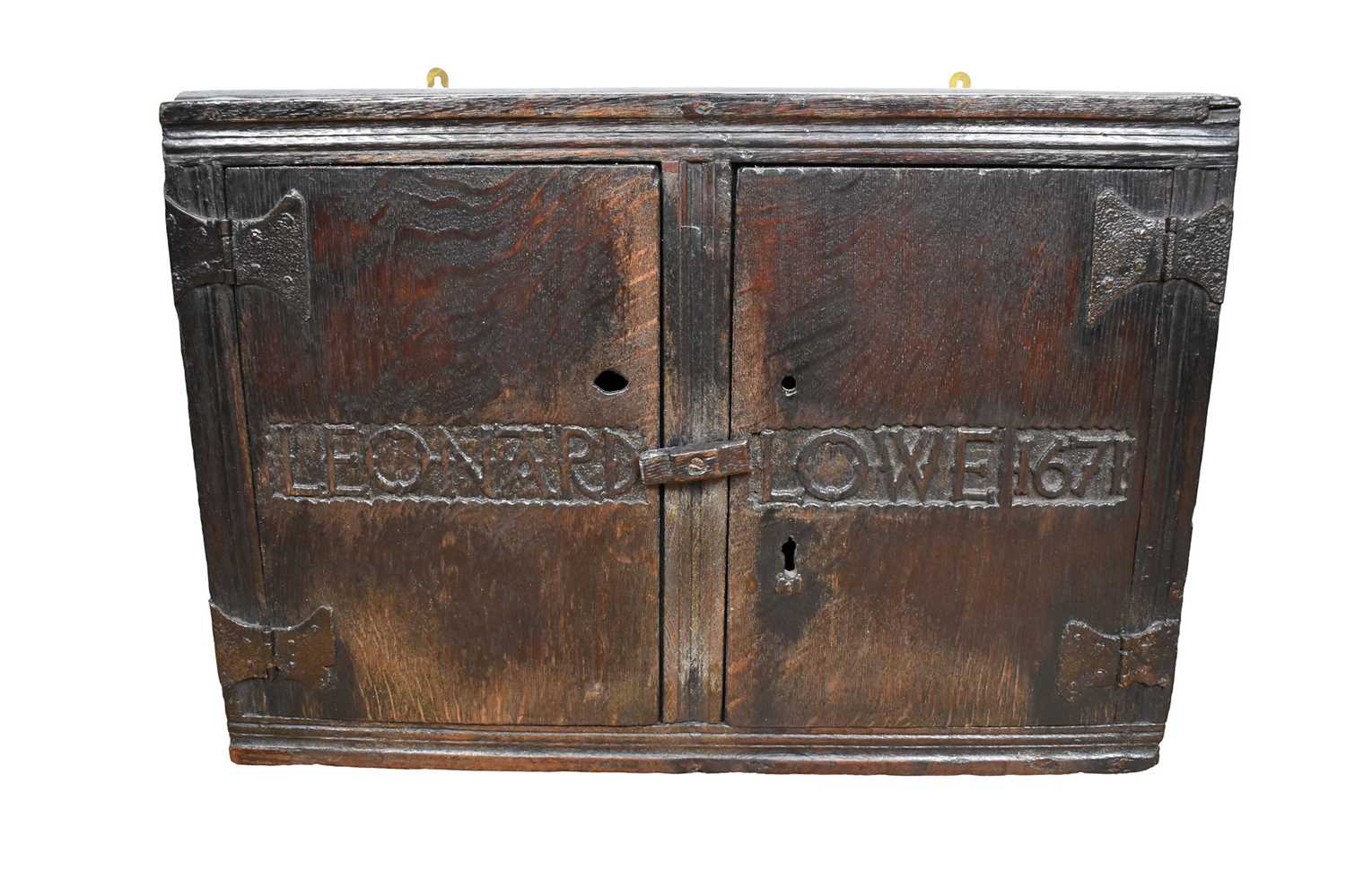 Lot 1532 - Rare Charles II oak two door mural cupboard