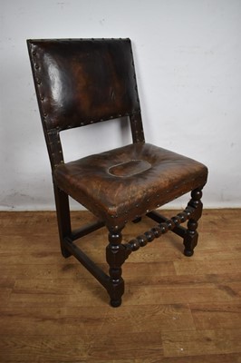 Lot 1536 - Carolean leather upholstered oak side chair, together with an ash and elm Windsor chair