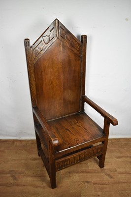 Lot 1537 - Mediaeval revival oak throne chair