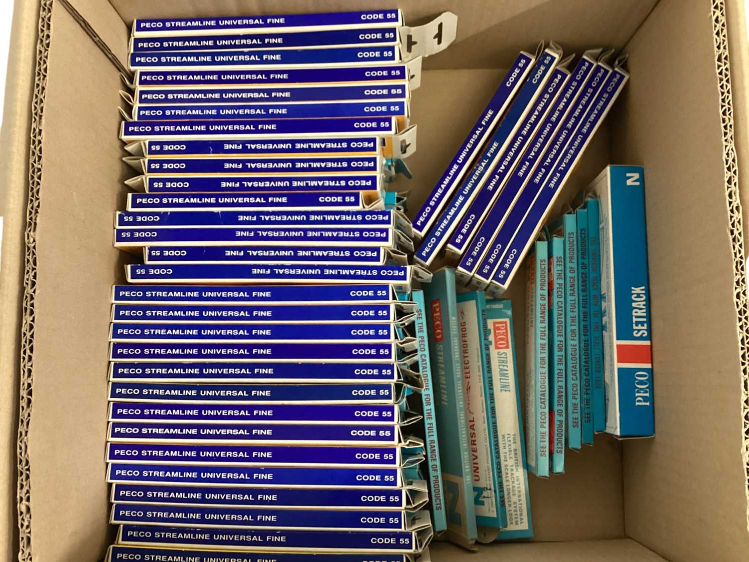 Lot 1904 - Peco Streamline N Gauge medium radius turnout points, in packaging, Code 55 (x35) & others (1 box)