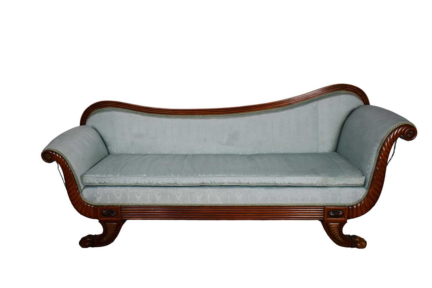 Lot 82 - Early 19th century mahogany and satinwood banded scroll end settee