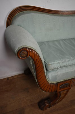 Lot 82 - Early 19th century mahogany and satinwood banded scroll end settee