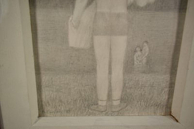Lot 1372 - *Richard Eurich (1903-1992) pencil - Girl on beach, signed and dated '83, 24cm x 16.5cm, in glazed frame