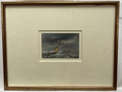 Lot 68 - William Davison (1808-1870) watercolour - Boats off the Coast, signed with initials, 7.5cm x 11cm, in glazed frame