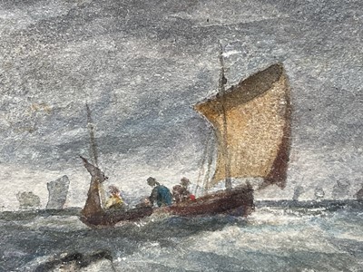 Lot 68 - William Davison (1808-1870) watercolour - Boats off the Coast, signed with initials, 7.5cm x 11cm, in glazed frame