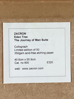 Lot 86 - Richard Drew, known as Zacron (British, 1943-2012) collograph print - Eden Tree, from the Journey of Man Suite, signed and numbered, 54 x 39cm, glazed frame