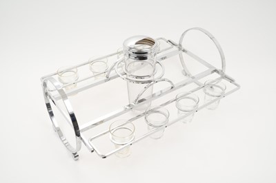 Lot 450 - Stylish Art Deco yacht’s chrome cocktail stand engraved glasses and shaker