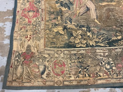 Lot 1722 - A late 16th century Flemish tapestry worked with bear hunting scenes in a mountainous forest