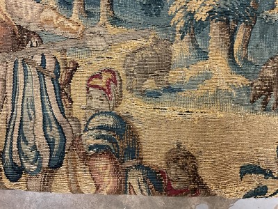 Lot 1722 - A late 16th century Flemish tapestry worked with bear hunting scenes in a mountainous forest
