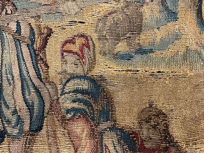 Lot 1722 - A late 16th century Flemish tapestry worked with bear hunting scenes in a mountainous forest