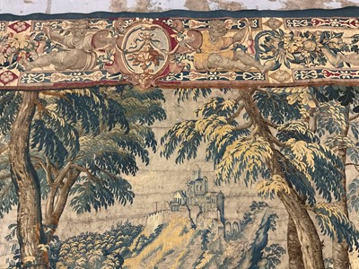 Lot 1722 - A late 16th century Flemish tapestry worked with bear hunting scenes in a mountainous forest