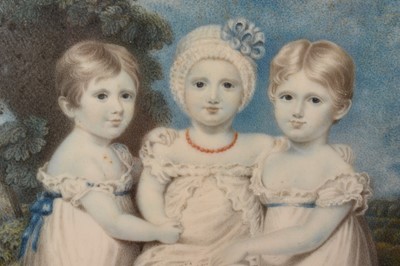 Lot 853 - William Douglas (1780-1832) portrait miniature on ivory depicting three children