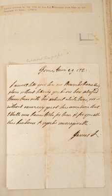 Lot 938 - Fascinating album containing letters, cuttings and ephemera, including letters from, and drafts of letters to James Stuart, the Old Pretender, and his wife Clementina in correspondence with the...