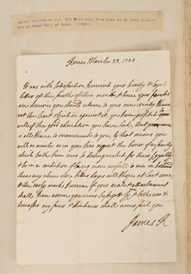 Lot 938 - Fascinating album containing letters, cuttings and ephemera, including letters from, and drafts of letters to James Stuart, the Old Pretender, and his wife Clementina in correspondence with the...