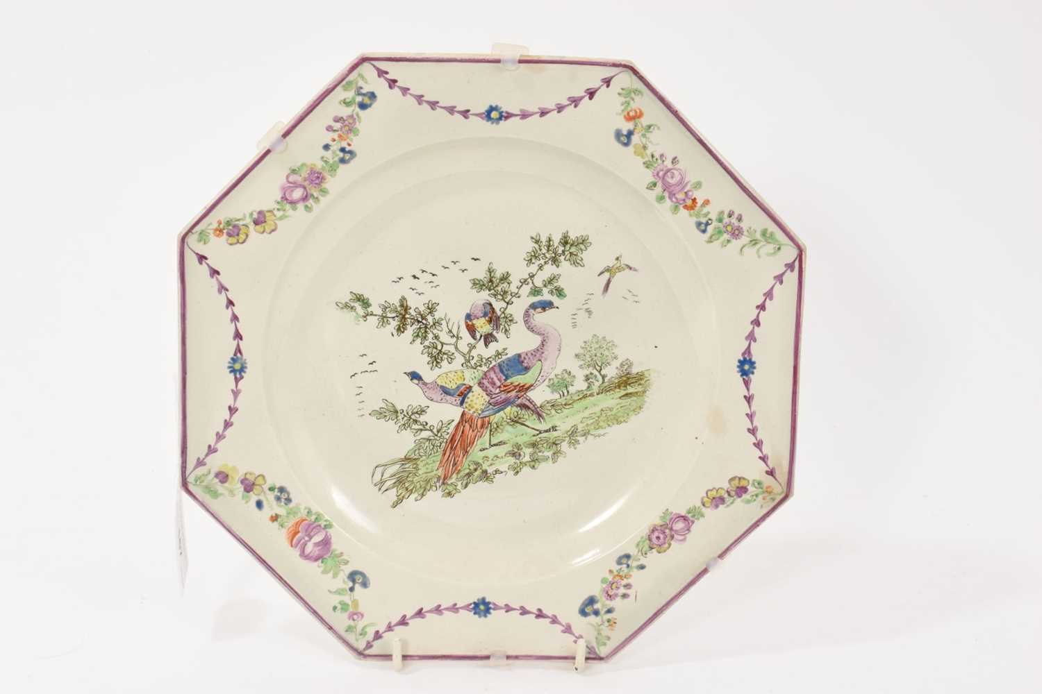 Lot 5083 - Pearlware octagonal plate, printed and painted with birds, circa 1790-1800