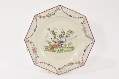 Lot 5083 - Pearlware octagonal plate, printed and painted with birds, circa 1790-1800