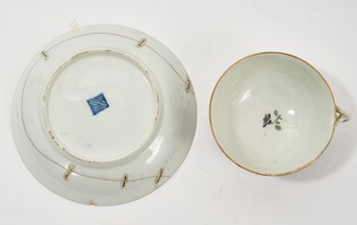 Lot 5079 - Worcester blue scale ground teacup and saucer, painted in the workshop of James Giles with urns and flowers, circa 1765-70