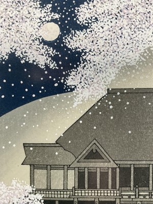 Lot 42 - Japanese woodblock, signed in pencil, 32cm x 13cm, in glazed frame