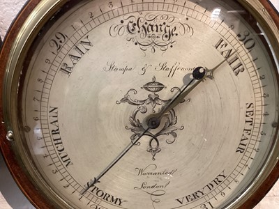 Lot 95 - 19th century inlaid mahogany barometer/thermometer