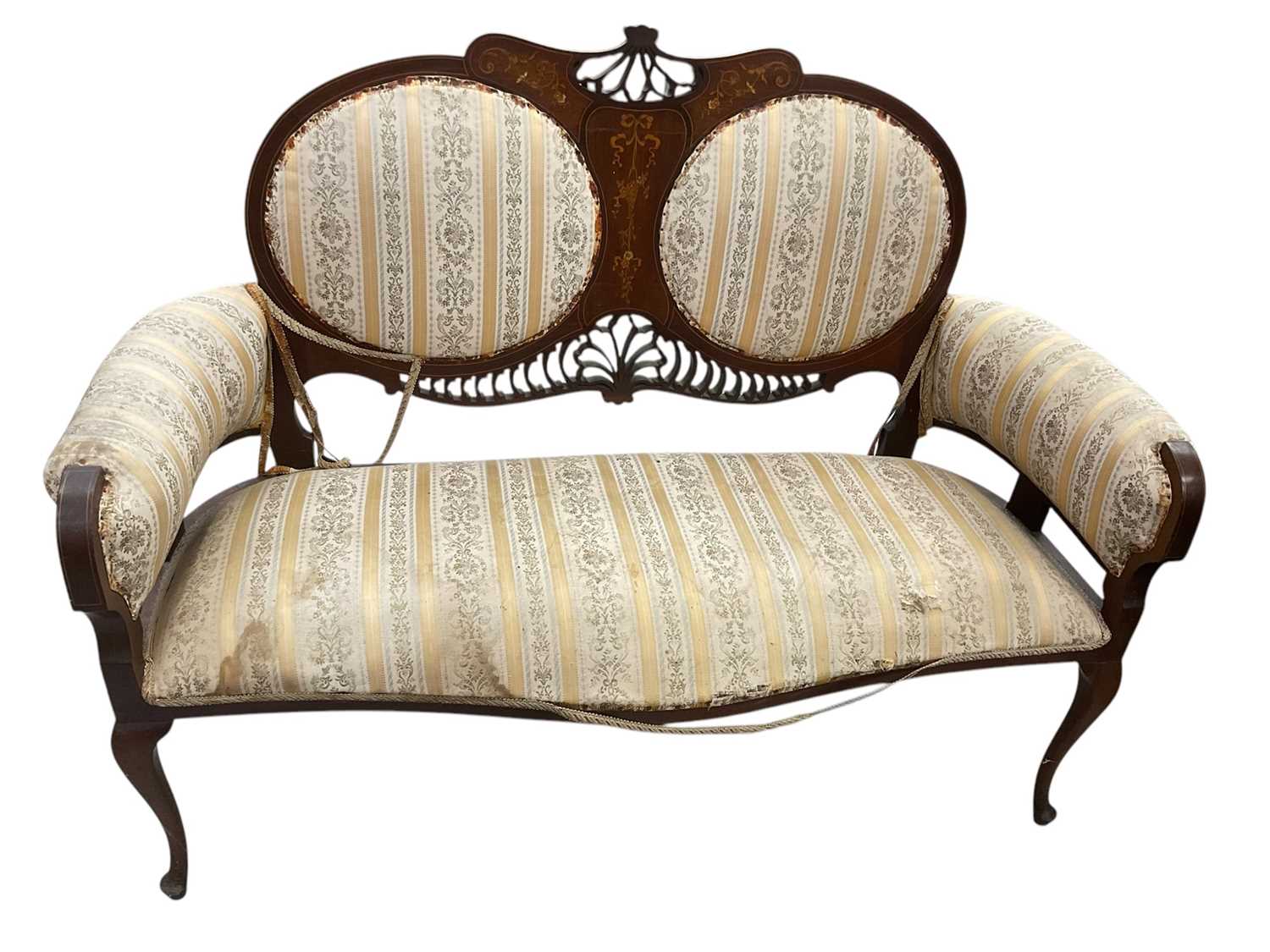 Lot 7 - Late Victorian inlaid mahogany salon settee