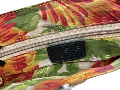 Lot 2079 - Two Prada handbags, pink canvas bag and apricot leather with pink leather lining bag. Also a black Osprey bag, pink Vera Pelle shoulder bag, silver leather bag by Dollargrand, Lulu Guiness Wild...