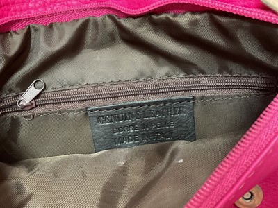 Lot 2079 - Two Prada handbags, pink canvas bag and apricot leather with pink leather lining bag. Also a black Osprey bag, pink Vera Pelle shoulder bag, silver leather bag by Dollargrand, Lulu Guiness Wild...