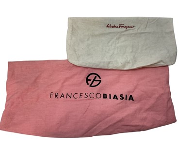 Lot 2079 - Two Prada handbags, pink canvas bag and apricot leather with pink leather lining bag. Also a black Osprey bag, pink Vera Pelle shoulder bag, silver leather bag by Dollargrand, Lulu Guiness Wild...