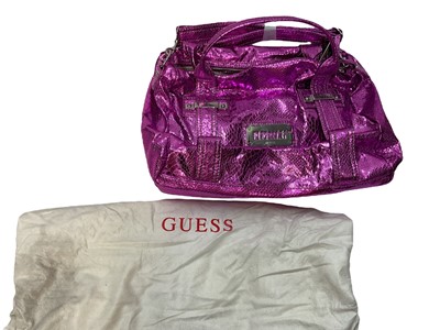 Lot 2079 - Two Prada handbags, pink canvas bag and apricot leather with pink leather lining bag. Also a black Osprey bag, pink Vera Pelle shoulder bag, silver leather bag by Dollargrand, Lulu Guiness Wild...