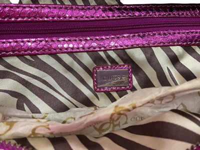 Lot 2079 - Two Prada handbags, pink canvas bag and apricot leather with pink leather lining bag. Also a black Osprey bag, pink Vera Pelle shoulder bag, silver leather bag by Dollargrand, Lulu Guiness Wild...