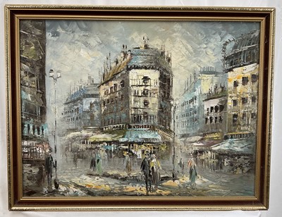 Lot 25 - Caroline Burnett (1877-1950), two oils on canvas, Moulin Rouge, 50.5cm x 76cm, signed, unframed, Paris Street Scene, 45cm x 60cm, signed, framed