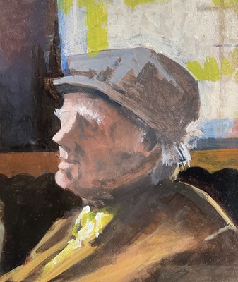 Lot 22 - John Francis Skelton (b. 1954) oil on board - 'A rest from shopping', signed, 20cm x 25cm, behind glass, framed