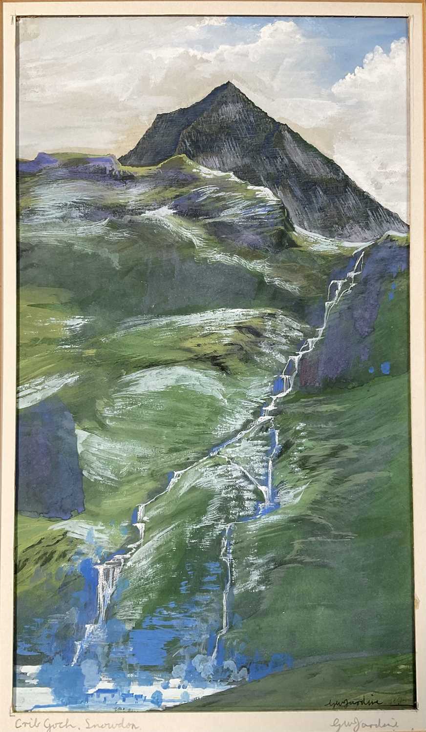Lot 49 - George William Jardine (1920-2002) gouache - Crib Goch, Snowdon, 32cm x 18cm, signed and titled, dry mounted, unframed