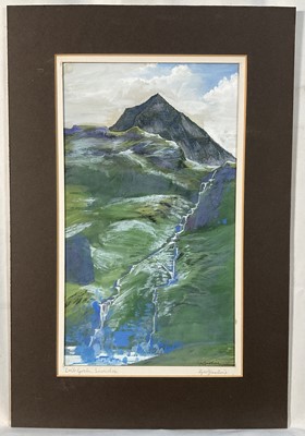 Lot 49 - George William Jardine (1920-2002) gouache - Crib Goch, Snowdon, 32cm x 18cm, signed and titled, dry mounted, unframed