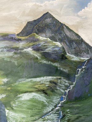 Lot 49 - George William Jardine (1920-2002) gouache - Crib Goch, Snowdon, 32cm x 18cm, signed and titled, dry mounted, unframed