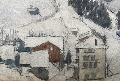 Lot 50 - C. Connell (20th Century) watercolour on paper laid on card - Swiss mountains with chalets, signed, 28cm x 36cm, with mount unframed