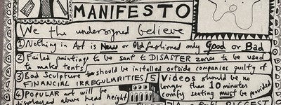 Lot 38 - Sir Grayson Perry (b. 1960) print on napkin paper - The Red Alan Manifesto, with artist's logo to the print, 33 x 33cm, glazed frame