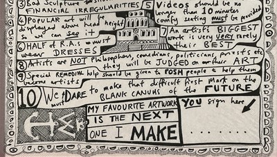 Lot 38 - Sir Grayson Perry (b. 1960) print on napkin paper - The Red Alan Manifesto, with artist's logo to the print, 33 x 33cm, glazed frame