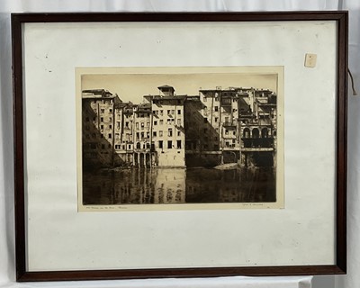 Lot 39 - Alfred Blundell (1883-1968) etching - Old Houses on the Arno, Florence, signed and inscribed, 24 x 37cm, glazed frame